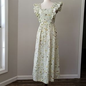 H&M Poplin Light Green Wildflower Midi Dress, XS